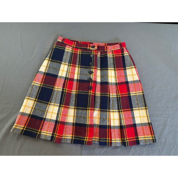 VTG 60s MOD Bobbie Brooks Mini Skirt Academia Pleated Plaid Buttons Schoolgirl - Picture 1 of 6